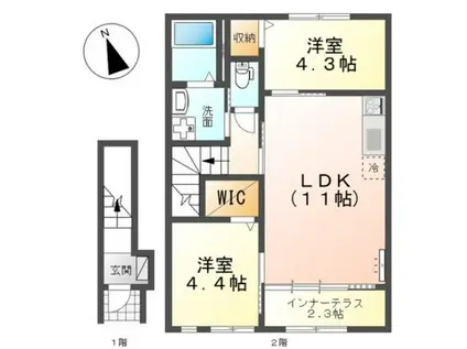 ラ メゾンあけぼのII(2LDK/2階)の間取り写真