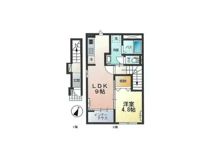 リッチハーベスト III(1LDK/2階)の間取り写真