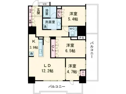 ザ・ハウス豊橋ウエスト(3LDK/4階)の間取り写真