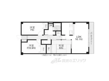 京都白川アーバンコンフォート(3LDK/2階)の間取り写真