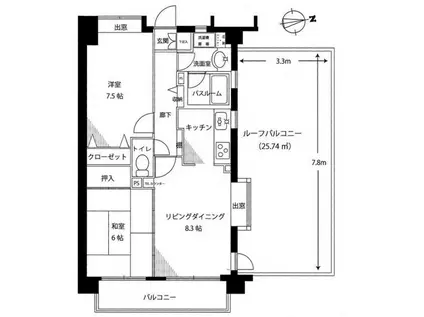 クリオ日野弐番館(2LDK/3階)の間取り写真