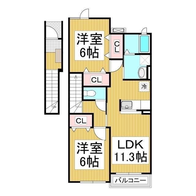 ルクソール(2LDK/2階)の間取り写真