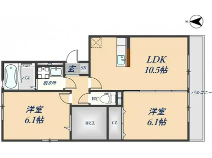 グレース中谷B(2LDK/1階)の間取り写真