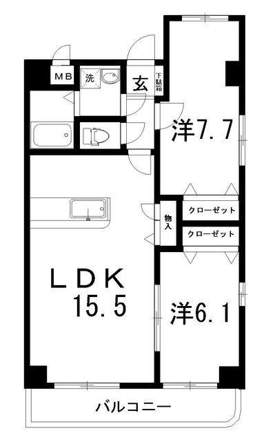 クレール中水道(2LDK/2階)の間取り写真