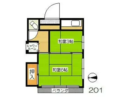 白樺荘(2K/2階)の間取り写真