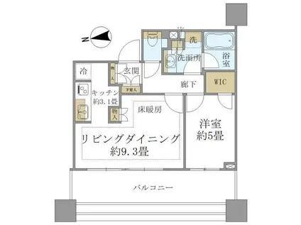 白金ザ・スカイ東棟(1LDK/12階)の間取り写真