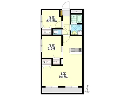 ジェニアルポート(2LDK/2階)の間取り写真