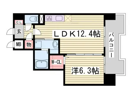 L・ISOBE三宮(1LDK/3階)の間取り写真