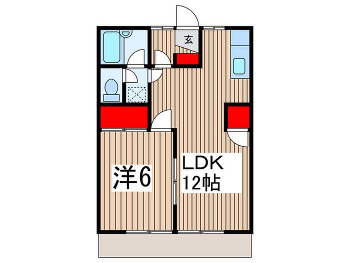 エルムハイツB(1LDK/1階)の間取り写真