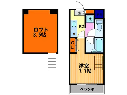 ロフティ松ヶ崎(1K/2階)の間取り写真