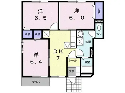 ディアコートB(3DK/1階)の間取り写真