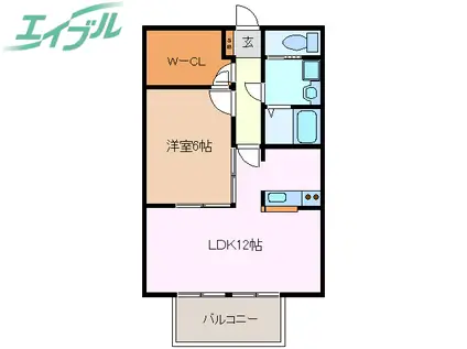 ラ・テラ滝川(1LDK/2階)の間取り写真