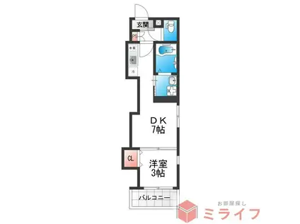 シノケンハーモニー 加美北II(1DK/2階)の間取り写真