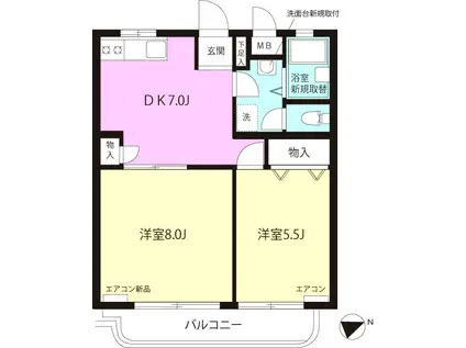 ブリンク山田(2DK/2階)の間取り写真