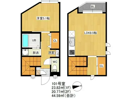 井尻DUPLEST SUNRISE(1LDK/1階)の間取り写真