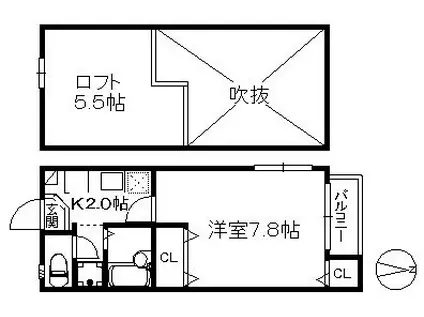 ポラリスべふST(1K/1階)の間取り写真