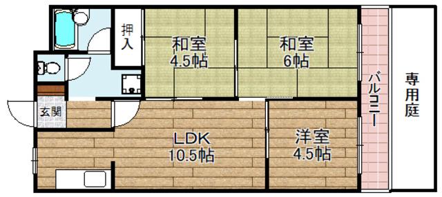 第一藤マンション(3LDK/1階)の間取り写真