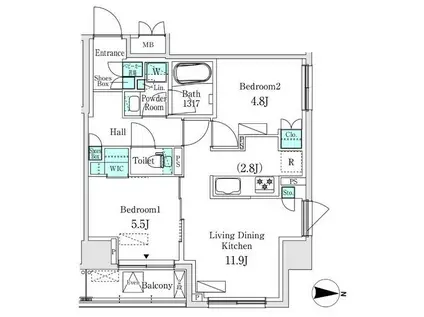 ASMACI MAISON両国I(2LDK/9階)の間取り写真