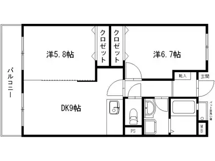 フォーリーフ(2DK/2階)の間取り写真