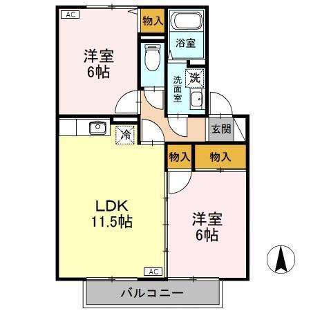 エスポワール大豆 B棟(2LDK/2階)の間取り写真
