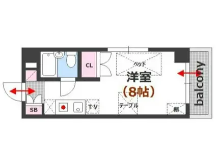 インパクト広瀬1(ワンルーム/4階)の間取り写真
