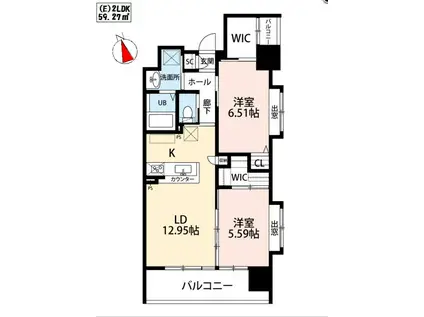 ウィングス西小倉(2LDK/9階)の間取り写真