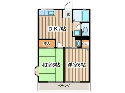 ベルヴィル大磯(2DK/2階)の間取り写真