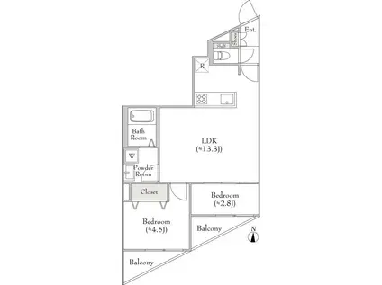 LUMIEC UN YOGA(2LDK/5階)の間取り写真