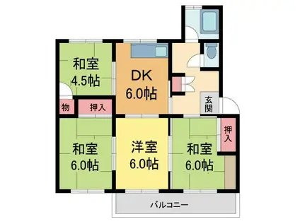 清和台団地16号棟(4DK/3階)の間取り写真