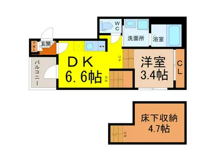 ハーモニーテラス平安通(1DK/1階)の間取り写真