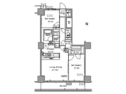 パークアクシス豊洲(2LDK/14階)の間取り写真