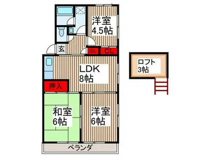 パティオ緑町2号棟(3LDK/2階)の間取り写真