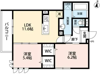 シャンブルドシャーム(2LDK/2階)の間取り写真