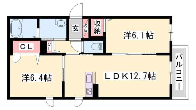 サンビューロ・シンエイ(2LDK/2階)の間取り写真