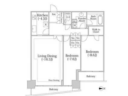 河田町ガーデン クラブフロア(2LDK/38階)の間取り写真