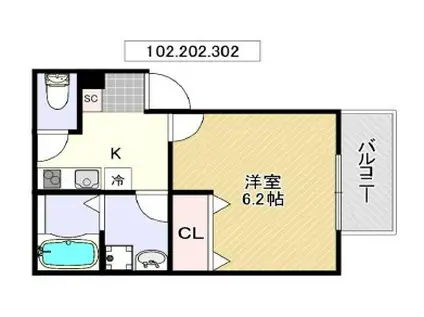 MID ウエスト(1K/2階)の間取り写真