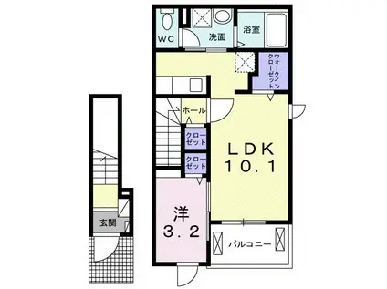 ファミール ラキ(1LDK/2階)の間取り写真