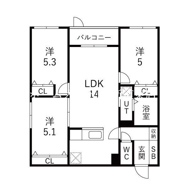 メニーズコート栄南プレミア(3LDK/1階)の間取り写真
