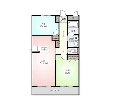 ラフォーレ紅緑(2LDK/2階)の間取り写真