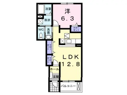 メリディアン I(1LDK/1階)の間取り写真