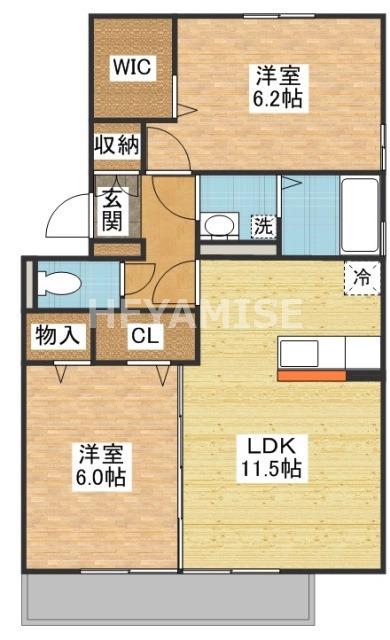 ソシアビューテラスA棟(2LDK/3階)の間取り写真