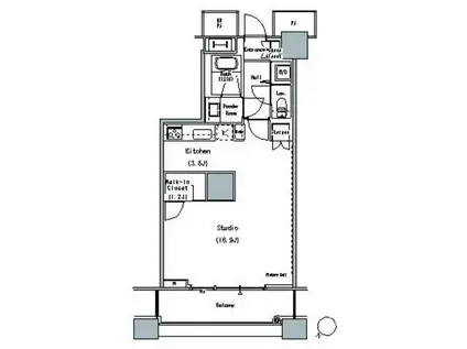 貸マンション 中央区勝どき6丁目(1K/12階)の間取り写真