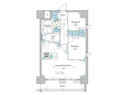 ブランシエスタ西宮(2LDK/7階)の間取り写真