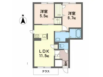 メゾンシュクル(2LDK/1階)の間取り写真