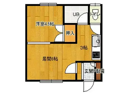 マンション あんさんぶる(1DK/2階)の間取り写真