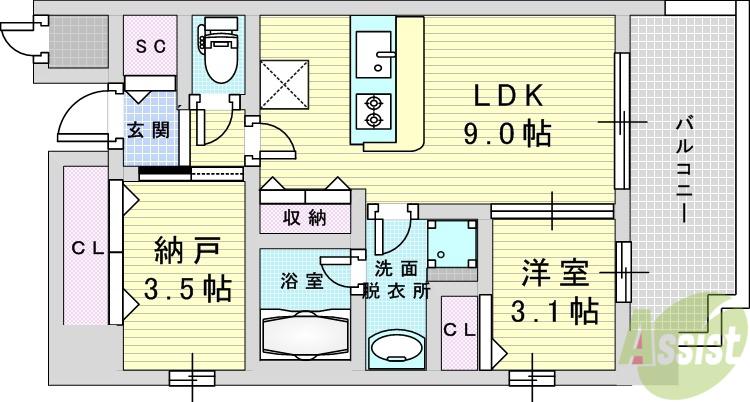 スプランディッド新大阪8(1SLDK/2階)の間取り写真