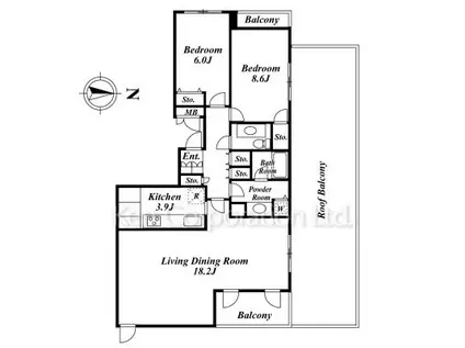 パークハウス麻布霞町(2LDK/4階)の間取り写真