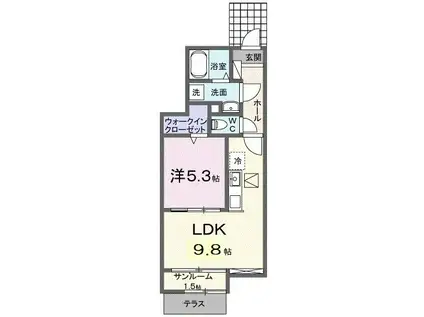 スタービレNAKAO(1LDK/1階)の間取り写真