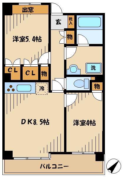ステラメゾン武蔵小山(2DK/2階)の間取り写真