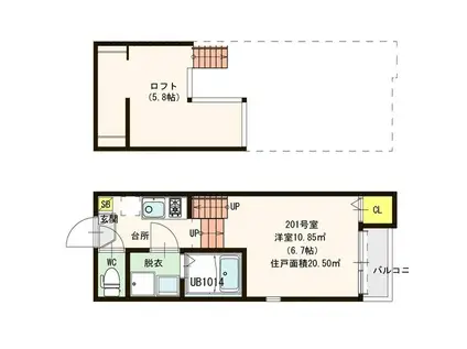 ベルフィールカレン箱崎(1K/2階)の間取り写真